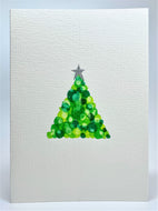 Abstract Green Circle and Silver Star Tree - Hand Painted Christmas Card
