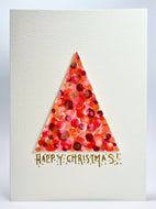 Happy Christmas Triangle Tree in Red/Gold - Hand Painted Christmas Card