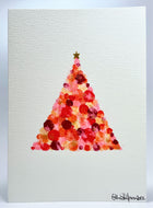 Abstract Red Circles and Gold Star Tree - Hand Painted Christmas Card