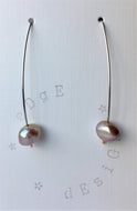 Silver wire drop earrings with pink freshwater pearls - eDgE dEsiGn London