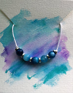 Beaded bracelet - White Cord with Blue Agate and Silver Disc Beads - eDgE dEsiGn London