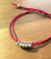 Bright Pink Double Strand Bracelet - Silver cube and seed beads - eDgE dEsiGn London