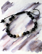 Black cord bracelet - Onyx, Obsidian, Volcanic, Jade and Gold beads - Colour and Charm Collection - eDgE dEsiGn London