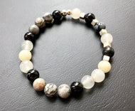 Beaded bracelet - Onyx, White Jade, Obsidian and silver cube beads - eDgE dEsiGn London