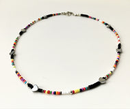 Beaded Choker necklace - multicoloured seed beads and hematite hearts - eDgE dEsiGn London