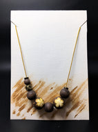 Beaded cord necklace - Gold with brown wood and antique gold - eDgE dEsiGn London