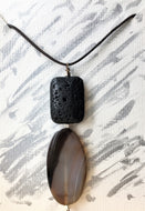 Beaded cord necklace - Brown Agate and Volcanic Lava Bead - eDgE dEsiGn London