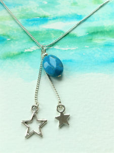 Silver Choker - Oval Turquoise bead and two silver stars pendant - eDgE dEsiGn London