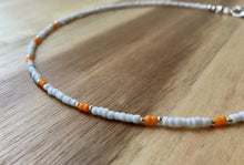 Beaded choker necklace - white, orange and silver seed beads - eDgE dEsiGn London