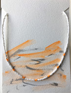 Beaded choker necklace - white, orange and silver seed beads - eDgE dEsiGn London