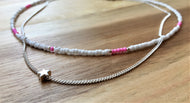 Double strand choker necklace - White, pink, silver beads, chain and star - eDgE dEsiGn London