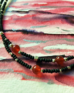 Double strand beaded choker necklace - Black, silver and Carnelian beads - eDgE dEsiGn London