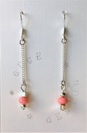 Silver Dangle Earrings - link chain with silver and Coral beads - eDgE dEsiGn London