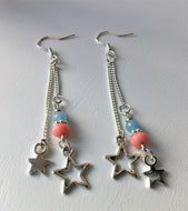 Silver dangle drop earrings - two link chains with Coral, Jade and Stars - eDgE dEsiGn London