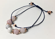 Beaded Bracelet - Navy, Rose Quartz, Obsidian and Rose Gold Stars - eDgE dEsiGn London