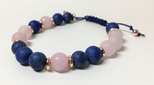 Beaded Bracelet - Navy, Rose Quartz, Lapis Lazuli and Rose Gold Beads - eDgE dEsiGn London