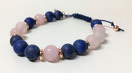 Beaded Bracelet - Navy, Rose Quartz, Lapis Lazuli and Rose Gold Beads - eDgE dEsiGn London