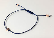 Single Strand Adjustable Sliding Knot Bracelet - Navy Blue with Rose Gold Stars - eDgE dEsiGn London