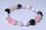 Gemstone Beaded Bracelet - Rose Quartz, Howlite, Larkavite and Volcanic Beads - eDgE dEsiGn London