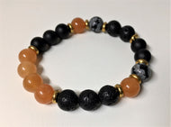 Gemstone Beaded Bracelet - Orange Aventurine Jade, Obsidian, Volcanic and Onyx - eDgE dEsiGn London