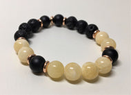 Gemstone Beaded Bracelet - Yellow Honey Jade, Matt Black Onyx, Volcanic Beads - eDgE dEsiGn London