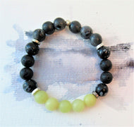 Gemstone Beaded Bracelet - Peridot, Obsidian, Larkavite and Volcanic