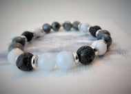 Gemstone Beaded Bracelet - Aquamarine Jade, Howlite, Larkavite and Volcanic - eDgE dEsiGn London