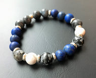 Gemstone Beaded Bracelet - Lapis Lazuli, Howlite, Larkavite and Obsidian - eDgE dEsiGn London