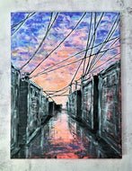 Abstract Urban City Landscape - Sunset and powerlines
