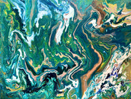 Acrylic Pour Painting - Coral and Green Creation