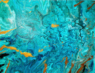 Acrylic Pour Painting - Blue and Bronze