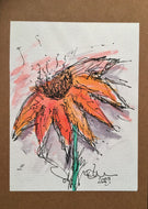 Handpainted Watercolour Greeting Card - Abstract Red/Orange Flower Design - eDgE dEsiGn London