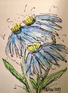 Handpainted Watercolour Greeting Card - Abstract Blue/Yellow Flowers - eDgE dEsiGn London
