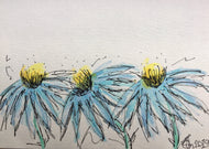 Handpainted Watercolour Greeting Card - Abstract Blue/Yellow Flowers - eDgE dEsiGn London