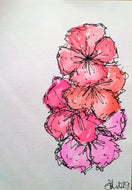 Handpainted Watercolour Greeting Card - Abstract Pink/Orange Pansy Flowers Design - eDgE dEsiGn London