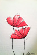 Handpainted Watercolour Greeting Card - Abstract Red Poppies Design - eDgE dEsiGn London