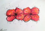 Handpainted Watercolour Greeting Card - Two Abstract Red Poppies Design - eDgE dEsiGn London