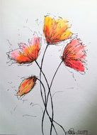 Handpainted Watercolour Greeting Card - Abstract Red/Orange Poppies Design - eDgE dEsiGn London