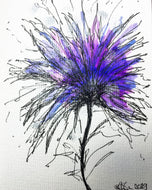 Handpainted Greeting Card - Abstract Purple/Silver/Black Flower - eDgE dEsiGn London
