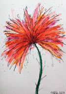 Hand-painted greeting card - Red, pink, orange and purple spiky flower design - eDgE dEsiGn London