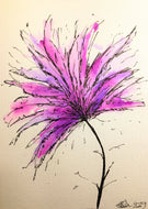 Hand-painted greeting card - Pink, purple and lilac spiky flower design - eDgE dEsiGn London