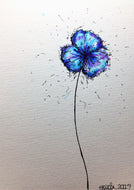 Hand-painted greeting card - Blue, turquoise and purple Pansy flower design - eDgE dEsiGn London