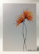 Original Hand Painted Greeting Card - Orange and Pink Spiky Flowers - eDgE dEsiGn London