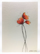Original Hand Painted Greeting Card - Three Orange, Red and Yellow Poppies - eDgE dEsiGn London