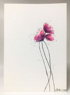Original Hand Painted Greeting Card - Three Purple and Pink Poppies - eDgE dEsiGn London