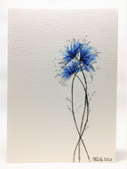 Original Hand Painted Greeting Card - Blue Spiky Flowers - eDgE dEsiGn London