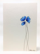 Original Hand Painted Greeting Card - Three Blue Poppies Design - eDgE dEsiGn London