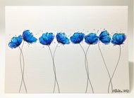 Original Hand Painted Greeting Card - 8 Turquoise, Blue and Purple Poppies - eDgE dEsiGn London