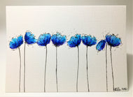 Original Hand Painted Greeting Card - 8 Turquoise and Blue Poppies - eDgE dEsiGn London