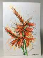 Original Hand Painted Greeting Card - Orange, Red, Yellow and Gold Montbretia Flower - eDgE dEsiGn London